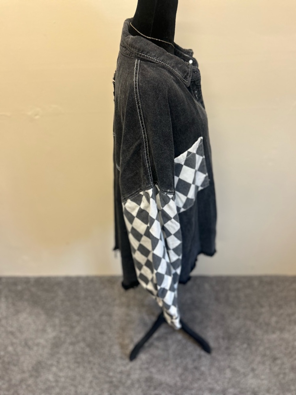 POL Black and White Checker Denim Shacket NEW Size XL - Picture 3 of 9